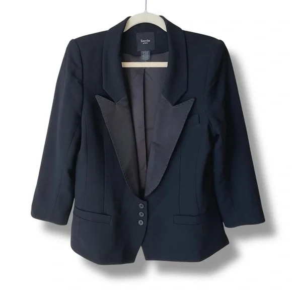 Smythe Les Vestes Peaked Lapel Wool Blend Tuxedo Blazer Black - Picture 2 of 10